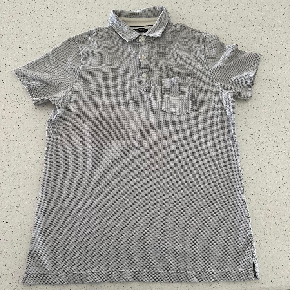 Banana Republic Performance Pique Polo Shirt Mens Medium Grey White Short Sleeve